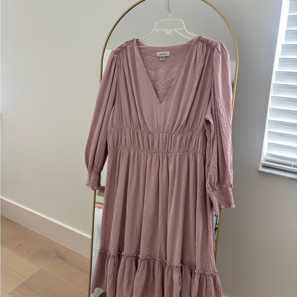 Calvin Klein Pink Smocked Tiered Sundress